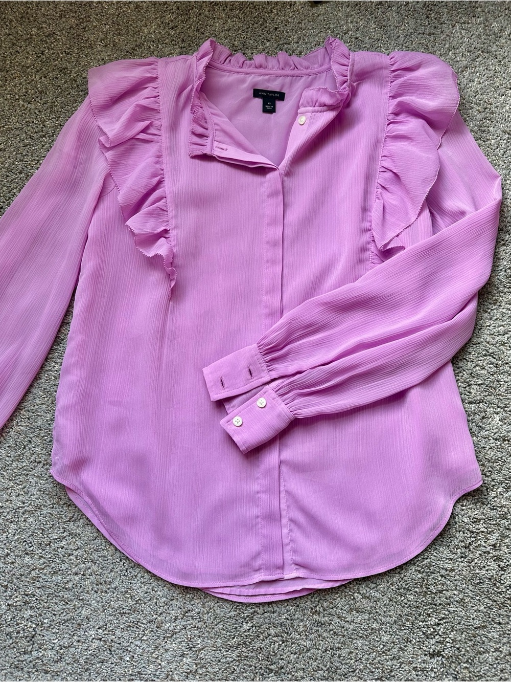 Ann Taylor Lavender Ruffle-Trim Long Sleeve Blouse